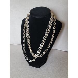 Estate Sterling Silver Layered Disc Link Necklace - 925 Stamped, 30"